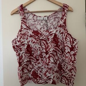 XL Women's Floral Red and White Tropical Botanical Women’s Top